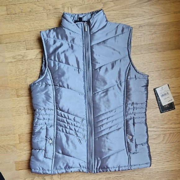 Jane Ashley Quilted Puffer Gray Vest PXL - Picture 1 of 7
